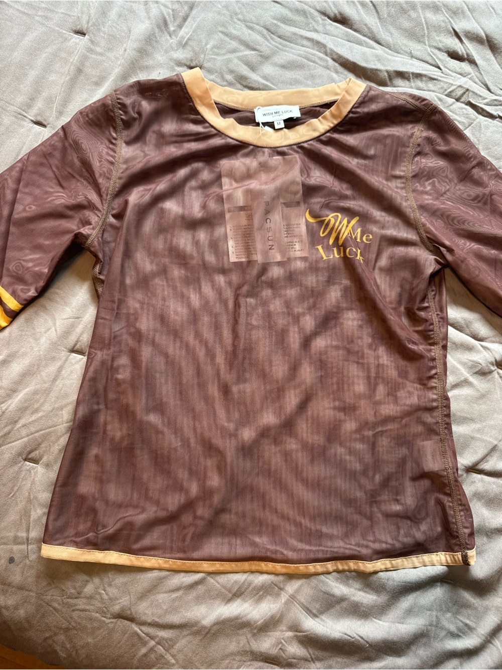 Brown Mesh Long Sleeve Top